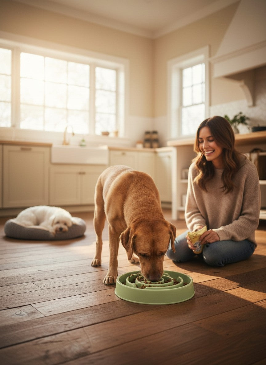 Slow Feeder Dog Bowl — Easy Non-Slip Puppy Feeding Dish for Small, Medium & Large Dogs