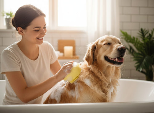Premium Pet Grooming Bath Scrub — Easy Soap Dispensing Silicone Massage Tool for Comfortable Dog & Cat Bathing