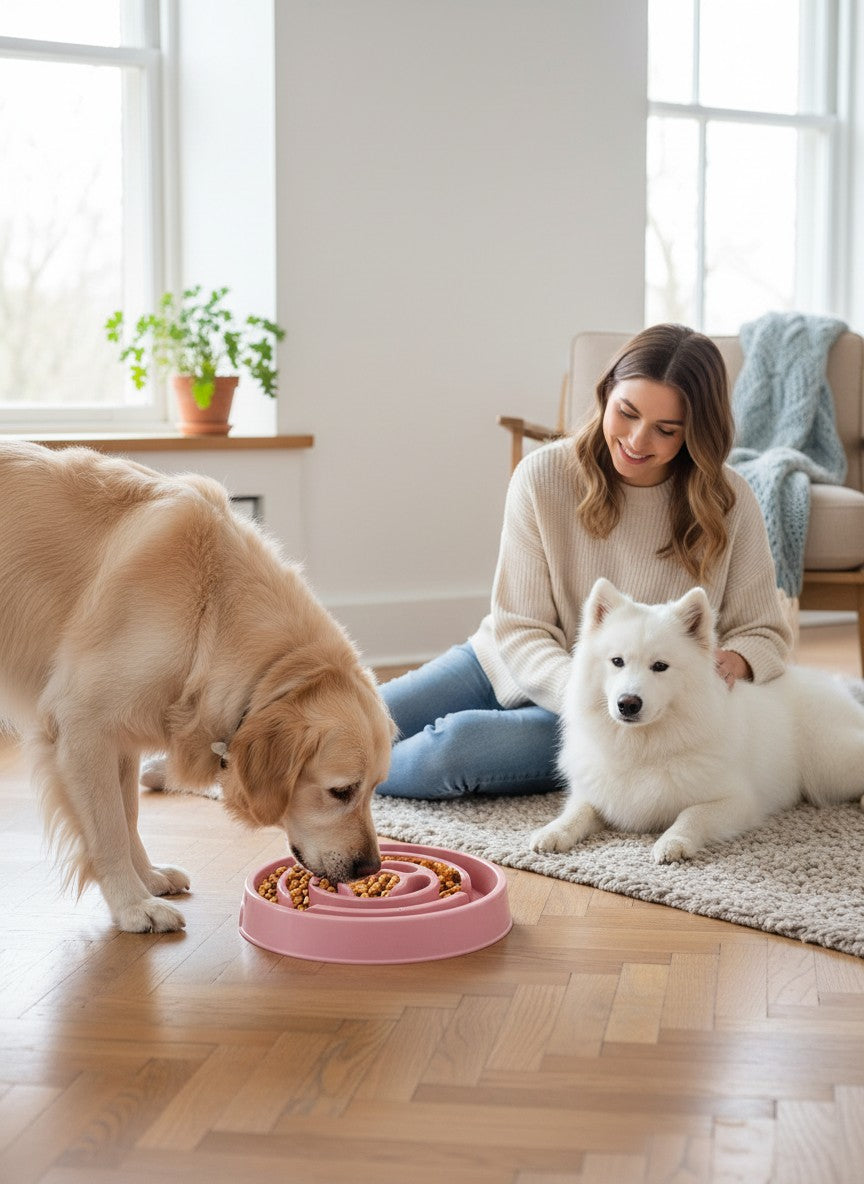 Slow Feeder Dog Bowl — Easy Non-Slip Puppy Feeding Dish for Small, Medium & Large Dogs