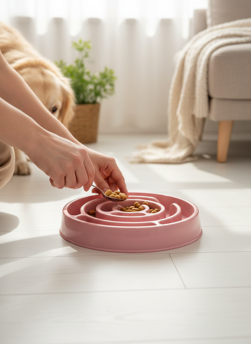 Slow Feeder Dog Bowl — Easy Non-Slip Puppy Feeding Dish for Small, Medium & Large Dogs